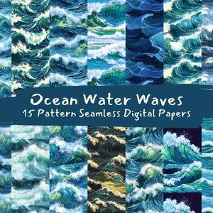 Ocean Water Waves Pattern Seamless Digital Papers - printable scrapbook paper png instant download commercial use 300dpi