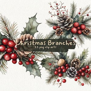 Ramas de Navidad, clipart imprimible, formato png, fondo transparente, descarga instantánea, uso comercial, 300 ppp