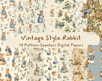 Vintage Style Rabbit Pattern Seamless Digital Papers - printable scrapbook paper instant download, commercial use, 300dpi