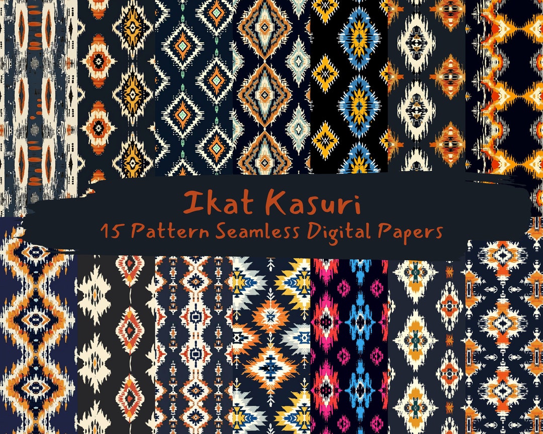 Ikat Kasuri Pattern Seamless Digital Papers - Printable Scrapbook Paper ...
