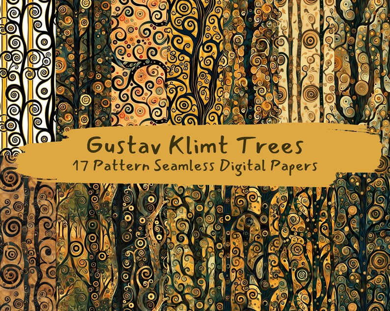 Gustav Klimt Trees Pattern Seamless Digital Papers - Printable ...