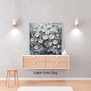Modern Monochrome Floral Art Print - Black & White Botanical Illustration - Digital Download Wall Decor