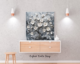 Modern Monochrome Floral Art Print - Black & White Botanical Illustration - Digital Download Wall Decor