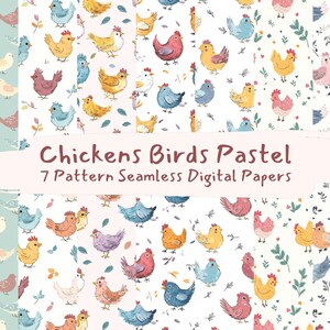 Chickens Birds Pastel Pattern Seamless Digital Papers - Printable ...
