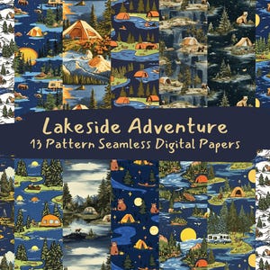 Lakeside Adventure Pattern Seamless Digital Papers - printable scrapbook paper png instant download commercial use 300dpi