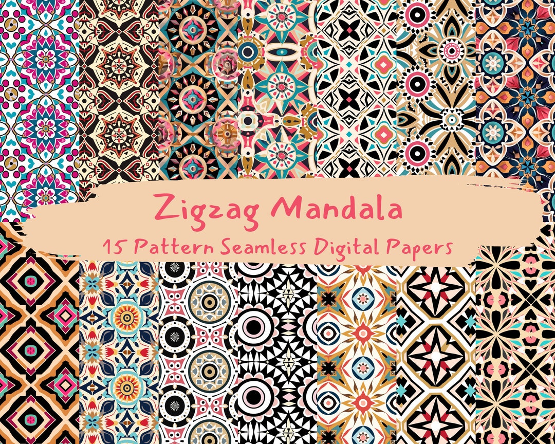 Zigzag Mandala Pattern Seamless Digital Papers - Printable Scrapbook ...