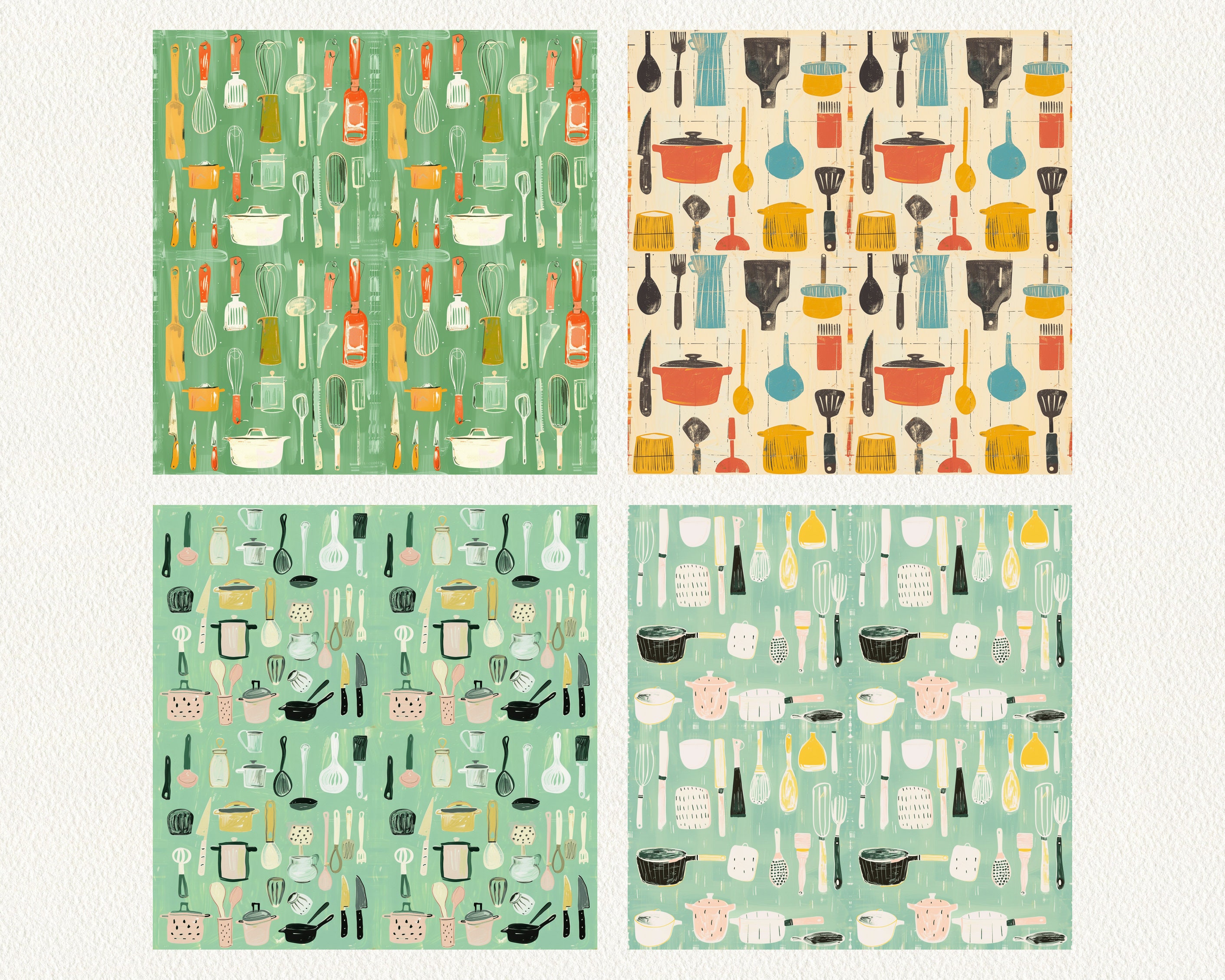 Artwork Utensil Pattern Seamless Digital Papers - Printable Scrapbook ...