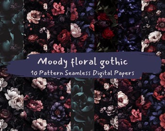 Moody floral gothic Pattern Seamless Digital Papers - printable scrapbook paper png instant download commercial use 300dpi