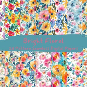 Papeles digitales sin costuras con estampado floral brillante: papel para álbum de recortes imprimible, descarga instantánea, uso comercial, 300 ppp