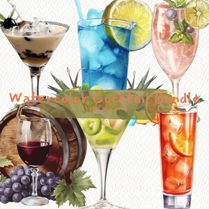 Watercolor Cocktail Bundle printable clipart, png format, transparent background, instant download, commercial use, 300dpi
