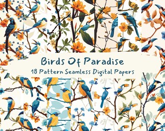 Birds Of Paradise Pattern Seamless Digital Papers - printable scrapbook paper instant download, commercial use, 300dpi