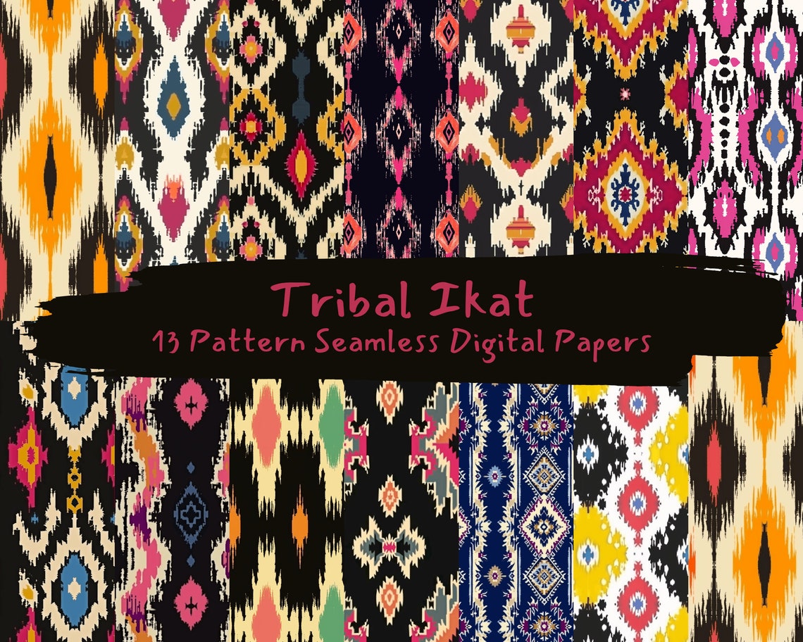 Tribal Ikat Pattern Seamless Digital Papers - Printable Scrapbook Paper ...