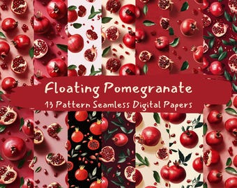 Floating Pomegranate Pattern Seamless Digital Papers - printable scrapbook paper png instant download commercial use 300dpi