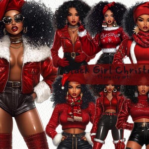 Black Girl Christmas afdrukbare clipart, png-formaat, transparante achtergrond, instant download, commercieel gebruik, 300 dpi