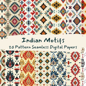 Indian Motifs Pattern Seamless Digital Papers - printable scrapbook paper instant download, commercial use, 300dpi