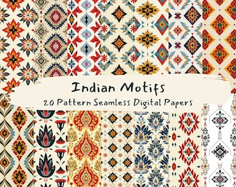 Motifs indiens motif papiers numériques sans couture - téléchargement immédiat de papier de scrapbooking imprimable, usage commercial, 300 dpi