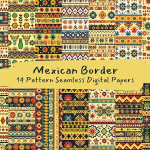 Mexikanische Bordüre Muster nahtlose digitale Papiere - printable Scrapbook Papier zum sofortigen Download, kommerzielle Nutzung, 300dpi