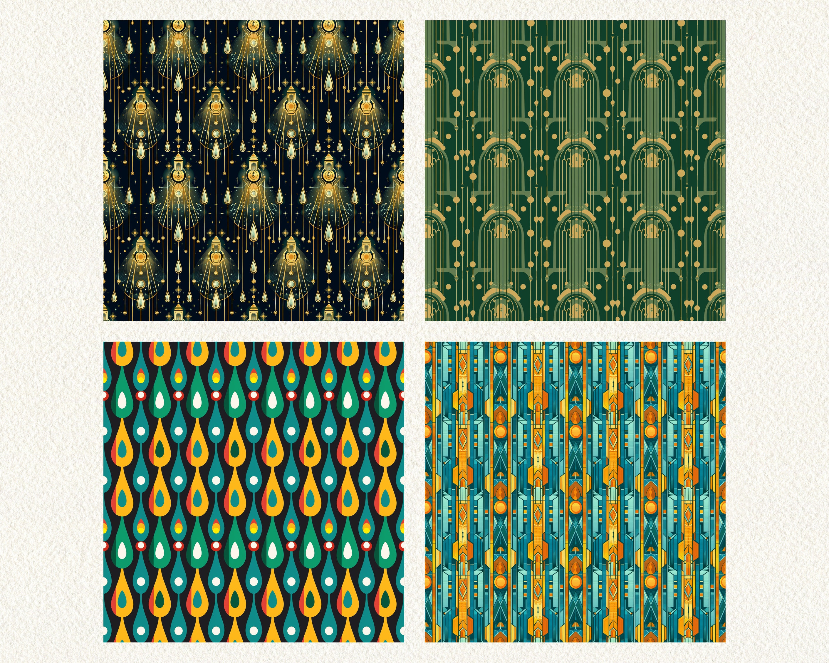 Retrofuturistic Deco Drops Pattern Seamless Digital Papers - Printable ...