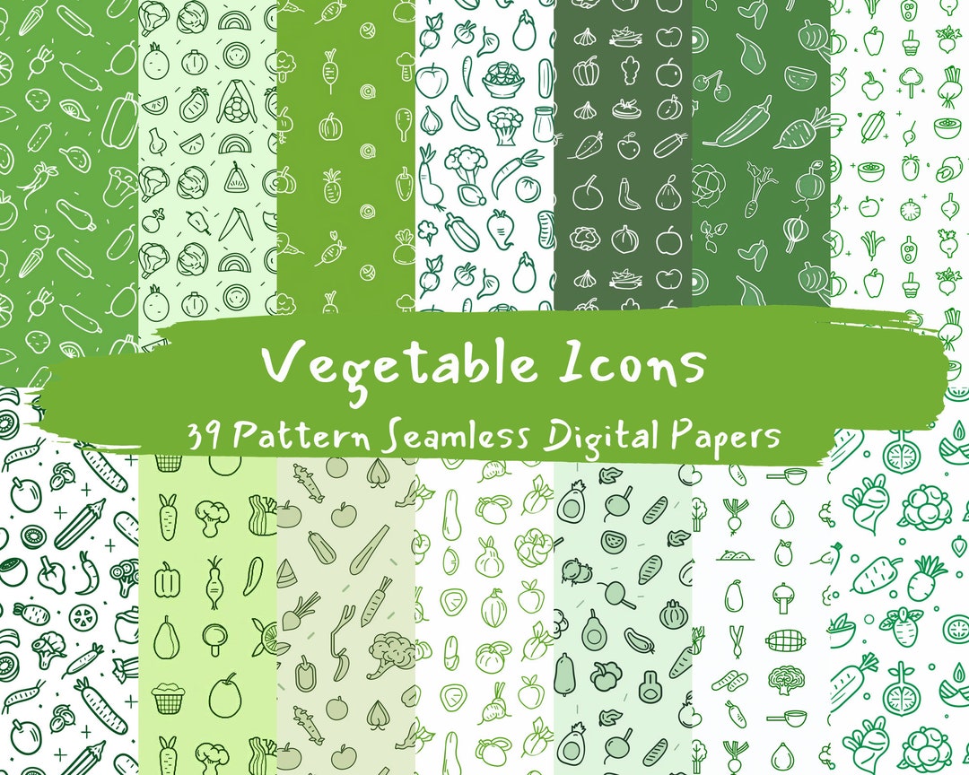 Veg Pattern Print Vegetable Icons Pattern Seamless Digital Papers - Printable Scrapbook ...