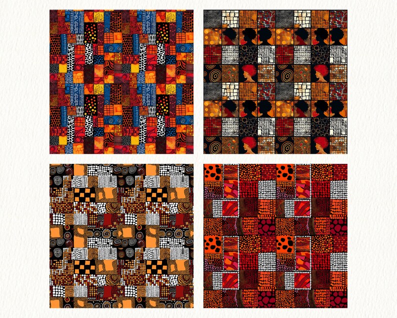Patchwork Afro Pattern Seamless Digital Papers - printable scrapbook paper instant download, commercial use, 300dpi image 2