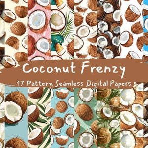 Kokosnötsfrenesimönster sömlösa digitala papper - kakelmönster utskrivbara scrapbookingpapper direktnedladdning för kommersiellt bruk, 300 dpi