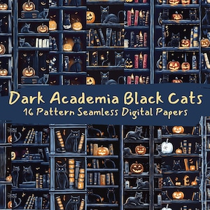 Dark Academia Black Cats Pattern Seamless Digital Papers - printable scrapbook paper png instant download commercial use 300dpi
