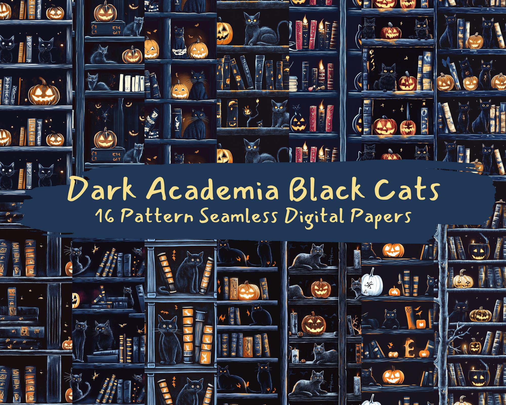 Dark Academia Black Cats Pattern Seamless Digital Papers - Printable ...