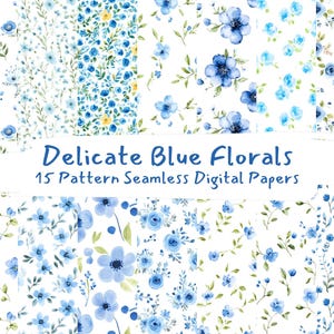 Zarte blaue Blumen Muster nahtlose digitale Papiere - printable Scrapbook Papier png sofortiger Download kommerzielle Nutzung 300dpi