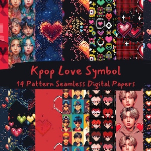 Kpop Love Symbol Pattern Seamless Digital Papers printable scrapbook paper junk journal ephemera png instant download commercial use 300dpi