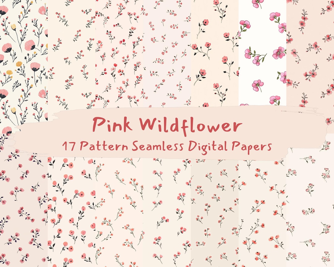 Pink Wildflower Pattern Seamless Digital Papers - Printable Scrapbook ...