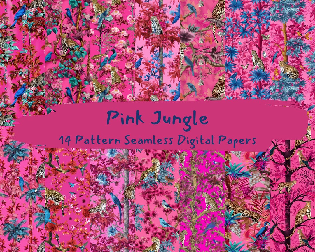 Pink Jungle Pattern Seamless Digital Papers - Printable Scrapbook Paper ...