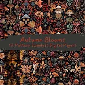 Autumn Blooms Pattern Seamless Digital Papers - printable scrapbook paper png instant download commercial use 300dpi