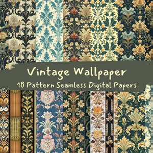 Vintage Wallpaper Pattern Seamless Digital Papers - printable scrapbook paper png instant download commercial use 300dpi