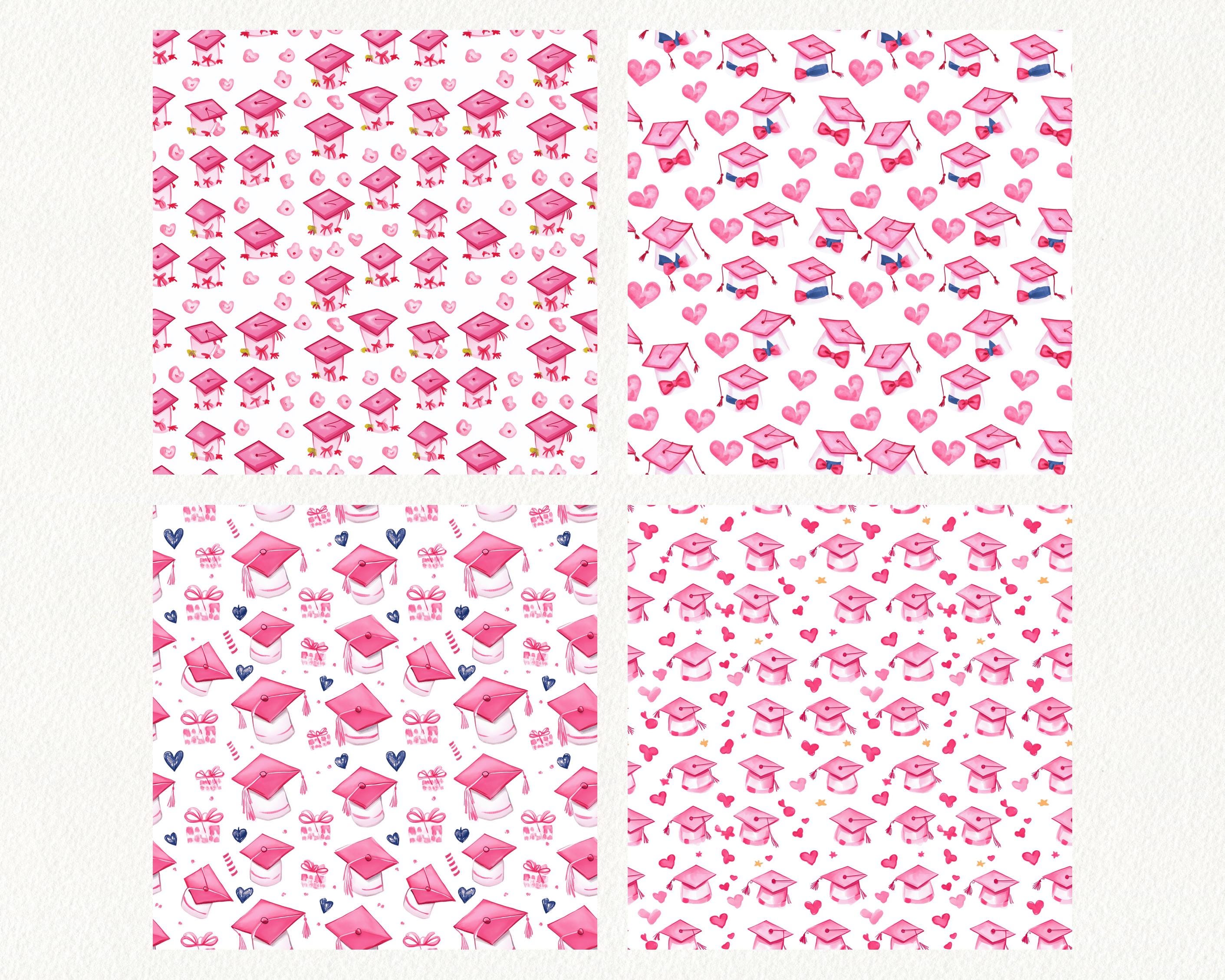 Pink Senior Grad Pattern Seamless Digital Papers - Printable Scrapbook ...