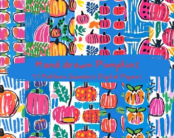 Hand drawn Pumpkins Pattern Seamless Digital Papers - printable scrapbook paper png instant download commercial use 300dpi