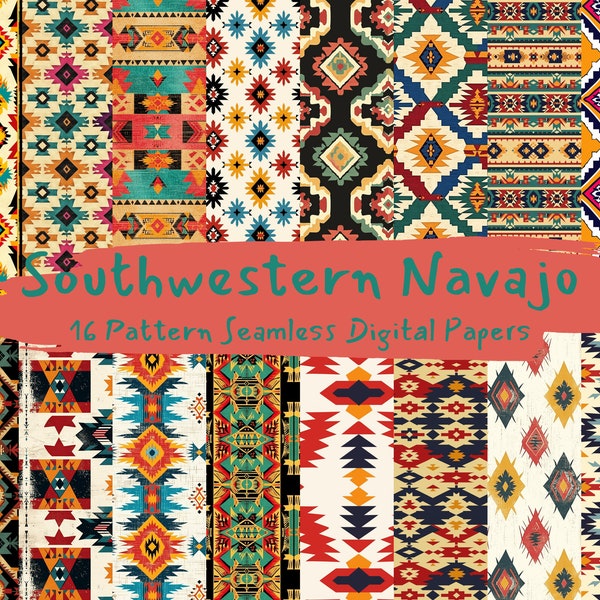 Southwestern Navajo Pattern Seamless Digital Papers - tile patterns printable scrapbook paper instant download for commercial use, 300dpi