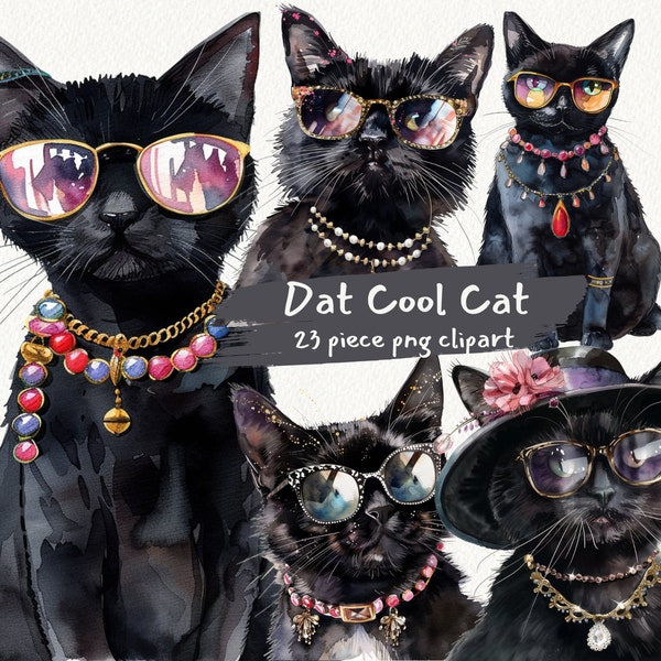 Dat Cool Cat digital printable clipart bundle in PNG format transparent background instant download for commercial use