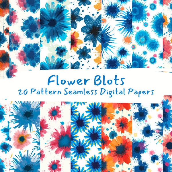 Flower Blots Pattern Seamless Digital Papers - printable scrapbook paper instant download, commercial use, 300dpi