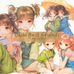 Chibi Best Friends printable clipart, png format, transparent background, instant download, commercial use, 300dpi