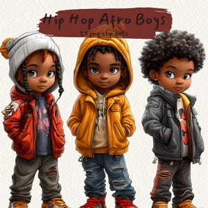 Hip Hop Afro Boys printable clipart, png format, transparent background, instant download, commercial use, 300dpi