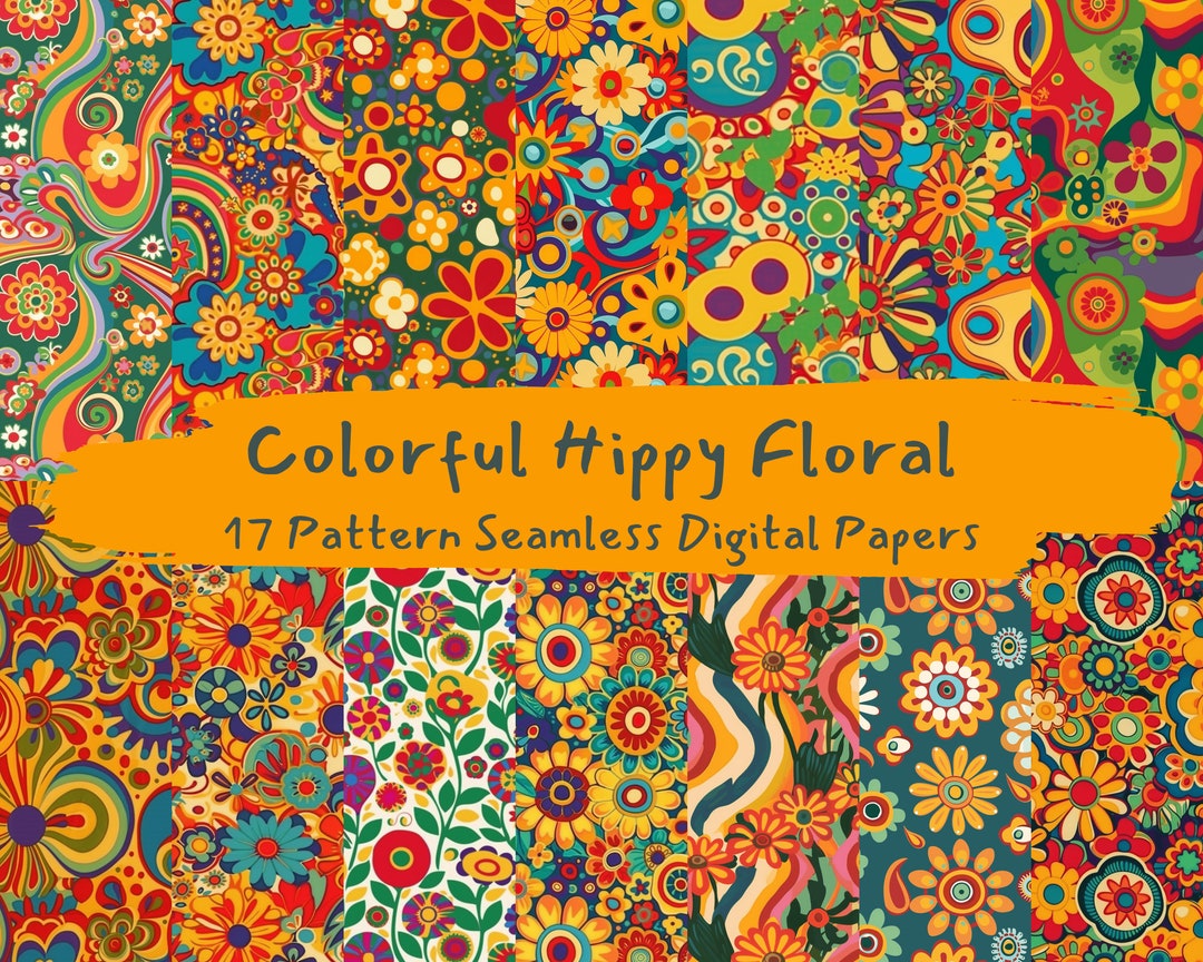 Colorful Hippy Floral Pattern Seamless Digital Papers - Printable ...