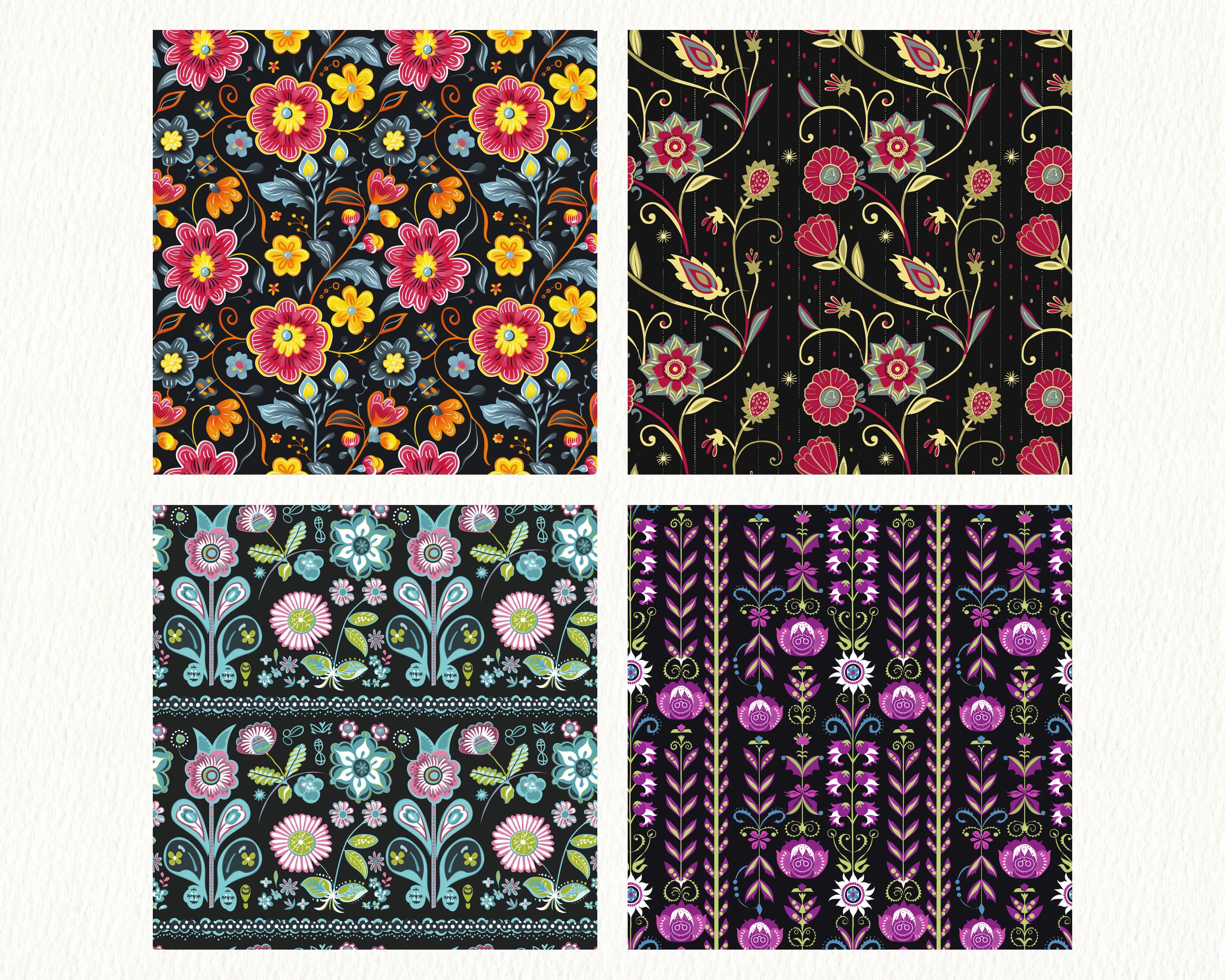 Night Flower Folklore Pattern Seamless Digital Papers - Printable ...
