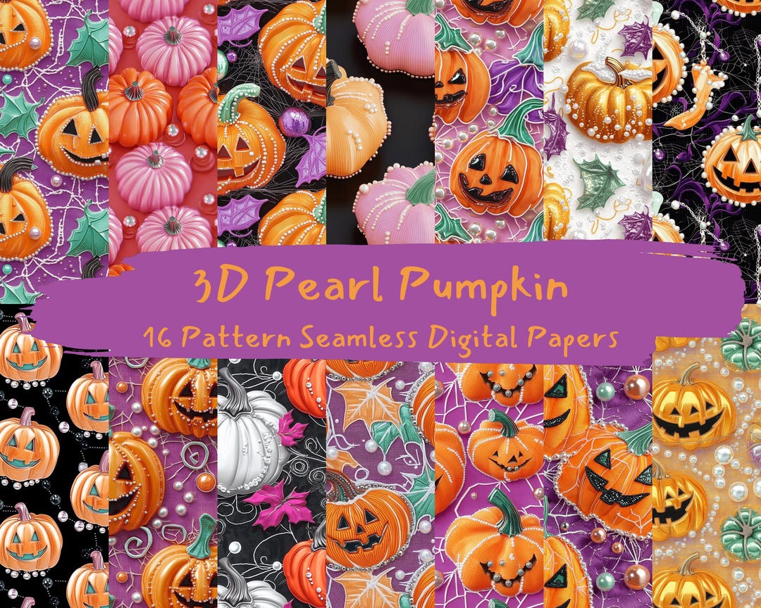 3D Pearl Pumpkin Pattern Seamless Digital Papers - Printable Scrapbook ...