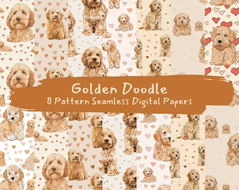 Golden Doodle Pattern Seamless Digital Papers - printable scrapbook paper instant download, commercial use, 300dpi