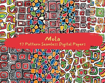 Mola Pattern Seamless Digital Papers - printable scrapbook paper png instant download commercial use 300dpi