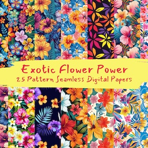 Exotic Flower Power Pattern Seamless Digital Papers - printable scrapbook paper instant download, commercial use, 300dpi