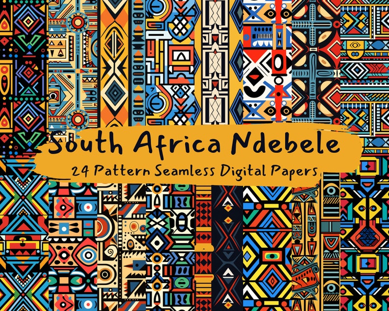 South Africa Ndebele Pattern Seamless Digital Papers tile patterns printable scrapbook paper instant download for commercial use, 300dpi image 1