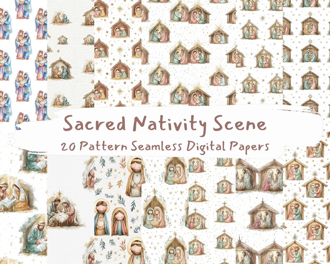 Sacred Nativity Scene Pattern Seamless Digital Papers - Printable ...