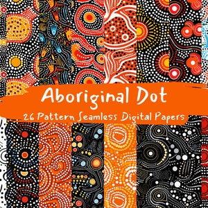 Può includere: Un set di 26 carte digitali con motivi di arte aborigena a punti. I motivi sono di vari colori, tra cui nero, bianco, rosso, arancione e giallo. I motivi sono senza cuciture e possono essere utilizzati per una varietà di progetti, come lo scrapbooking, la creazione di biglietti e la progettazione digitale.