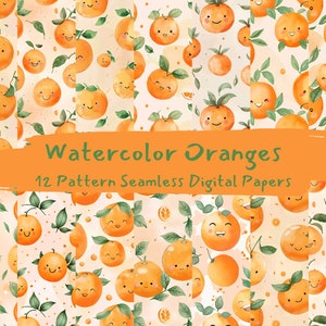 Watercolor Oranges Pattern Seamless Digital Papers - printable scrapbook paper instant download, commercial use, 300dpi